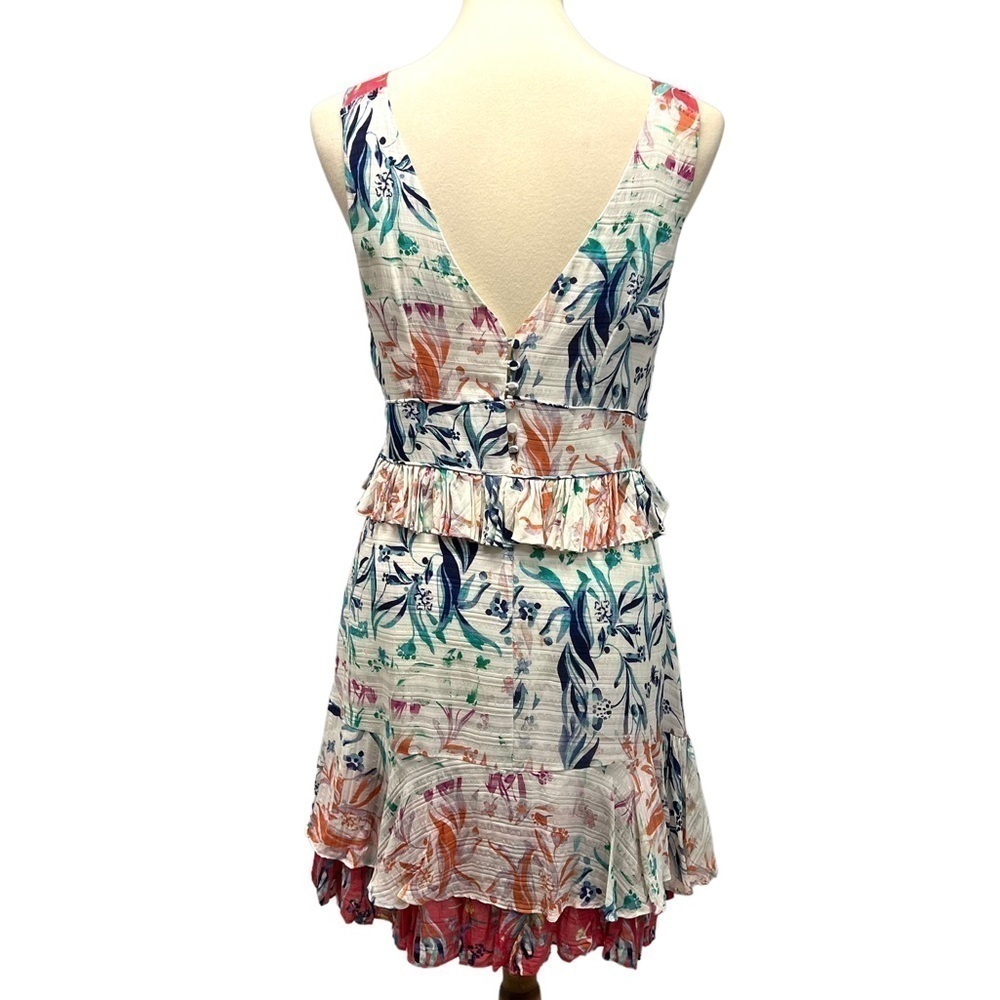 Tanya Taylor Eva Floral Silk Ruffle Mixed Print Mini Dress Women’s 8 - Picture 7 of 15